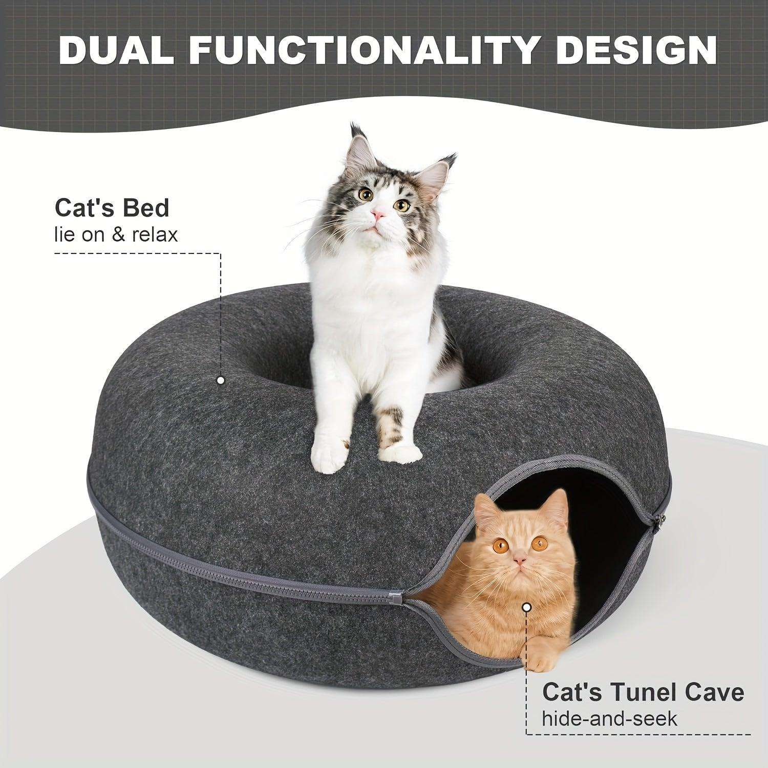 Peekaboo Cat Cave for Indoor Cats, Cat Donut Cat Tunnel Bed, Scratch Resistant Cat Toys for Medium Large Cats - PulinGO