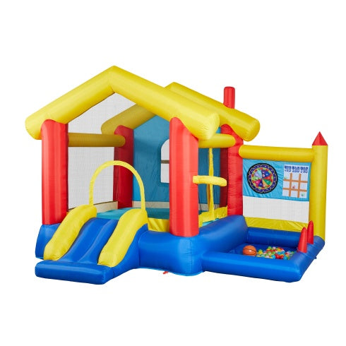8‑in‑1 Inflatable Bounce House – Kids Play Center with Blower, Basketball Hoop, Ocean Balls, Ring Toss & Sticky Ball Game