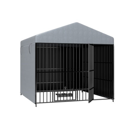 Large Outdoor Dog Kennel with Roof Cover, Lockable Door – 6.6'L × 6.6'W × 6.4'H Pet Run Enclosure