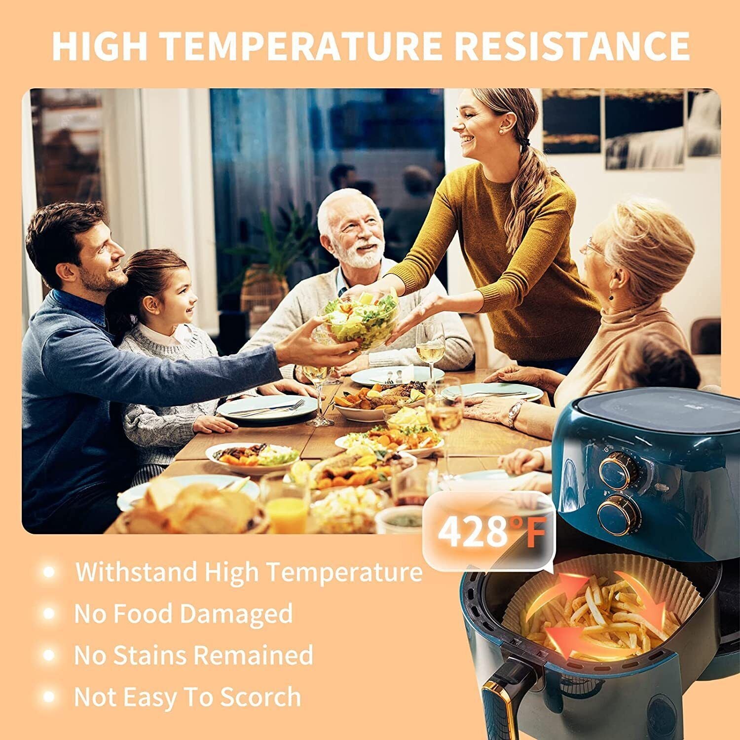 200-Pack Air Fryer Disposable Paper Liners – 6.3" Round, Non-Stick, Oil-Proof, Heat Resistant Parchment Papers