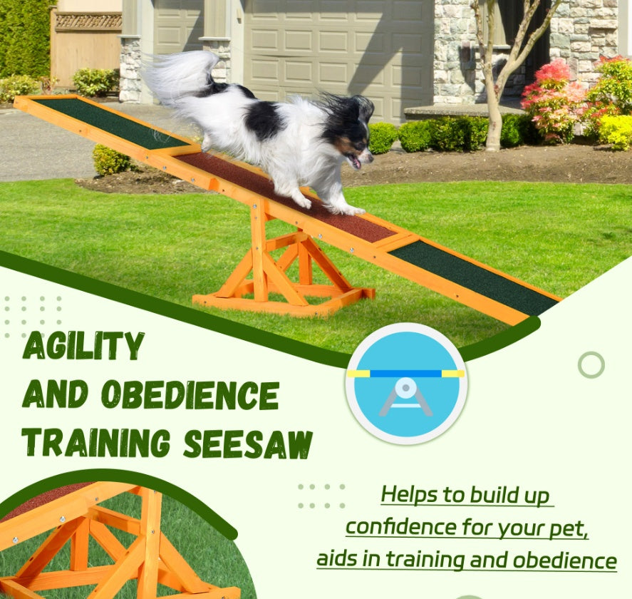 Wooden Dog Agility Seesaw – 71" Weather-Resistant Training & Exercise Equipment for Dogs, Outdoor Natural Wood Balance Board