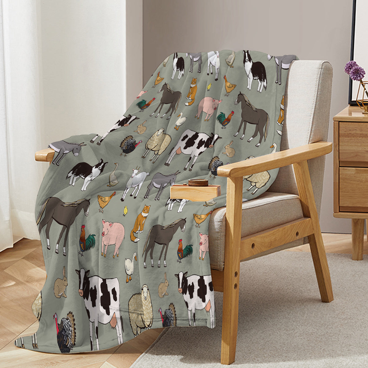Various Animals Flannel Velvet Blanket – Soft Pig & Horse Print, Lightweight & Durable Throw for Home, Travel & Gift (75×100 cm · 130×150 cm · 150×200 cm)