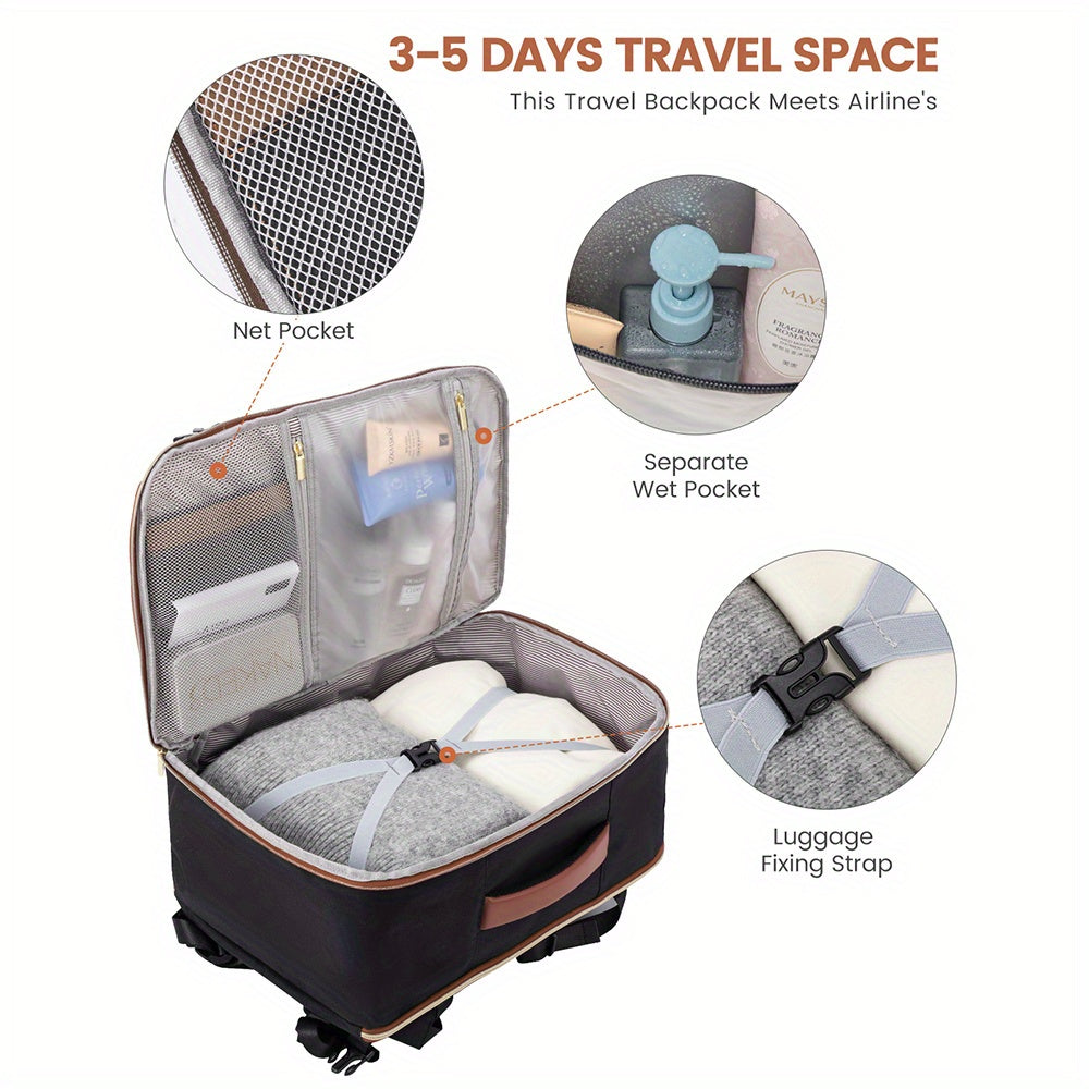 Lovevook Women’s Quilted Travel Backpack – 10.57 gal Capacity, Multi-Compartment Carry-On with 17.3″ Laptop Sleeve (Black/White/Brown)