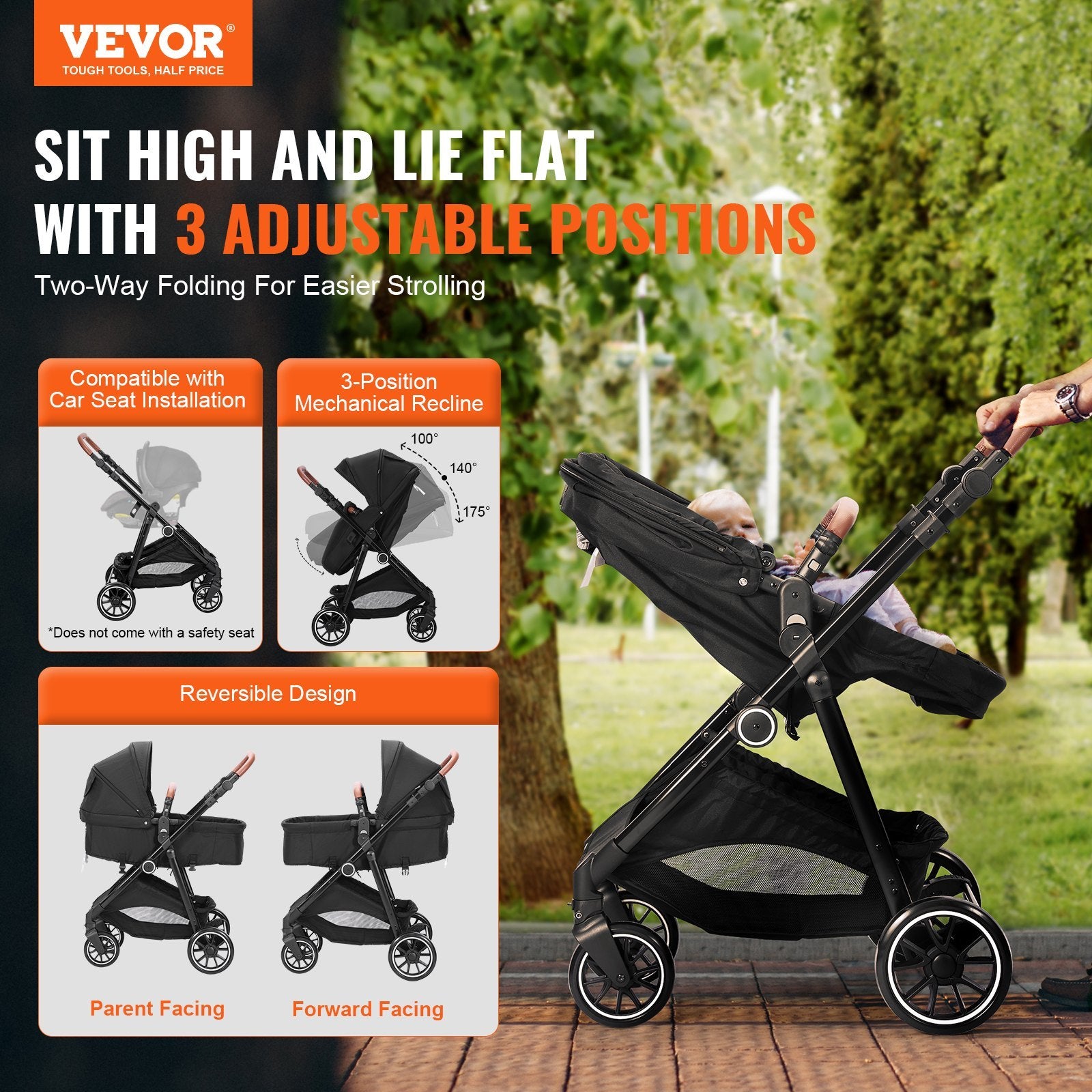 VEVOR Baby Stroller 👶 Foldable Infant & Toddler Travel System with Bassinet, Adjustable Backrest & Reversible Seat