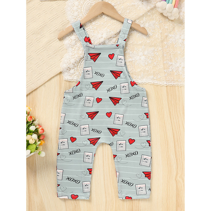 Baby Boy & Girl Casual Heart Jumpsuit – Valentine’s Day Paper Airplane XOXO Trendy Outfit