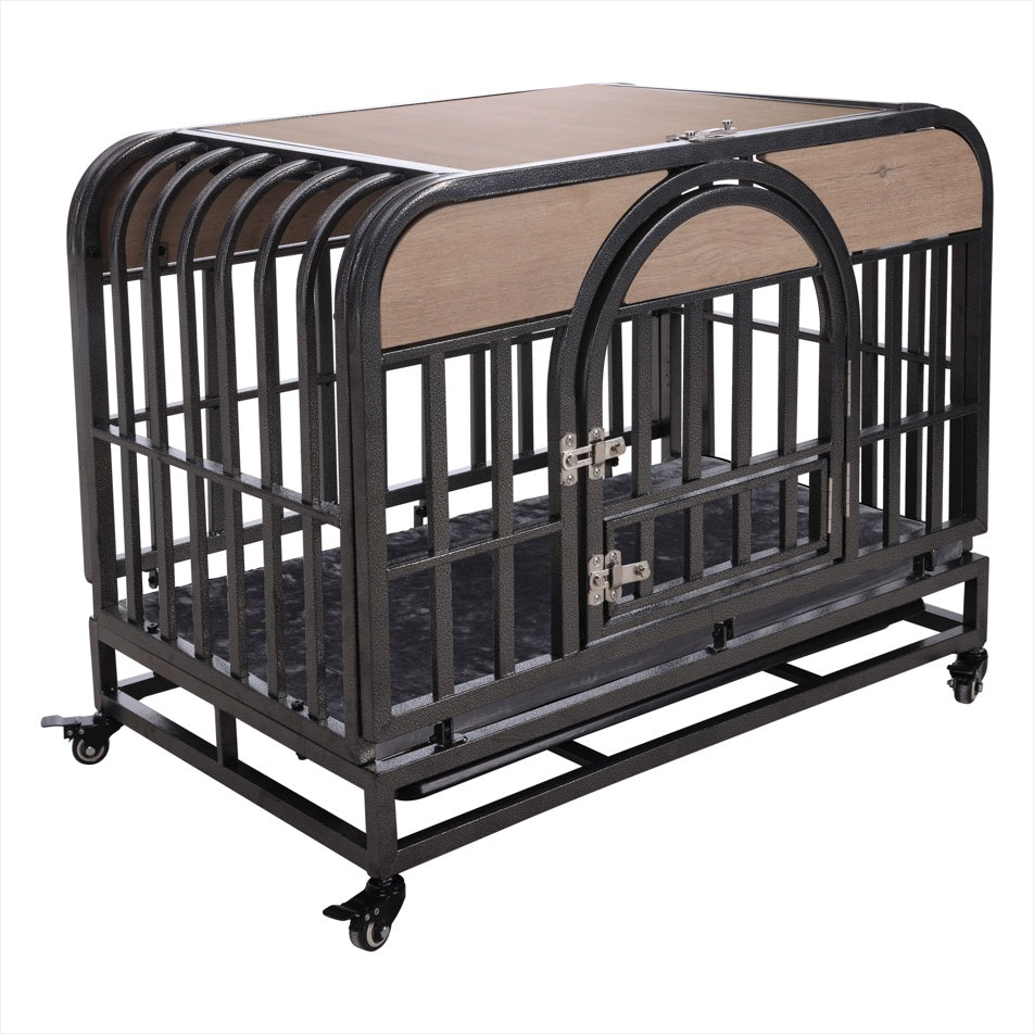 46" Heavy-Duty Furniture-Style Dog Crate with Removable Trays & Wheels