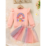 Baby Girls Rainbow Skirt Set 🌈 Embroidered Long Sleeve Sweatshirt + Tutu Outfit