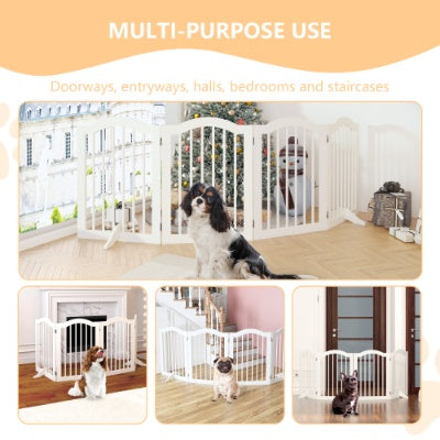27.6″ Tall 4-Panel Freestanding Wooden Pet Gate – Foldable Safety Fence with Support Feet
