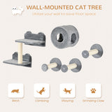 5-Piece Cat Wall Shelves Set – Wall-Mounted Climbing Activity Center with Condo, Cushion, Scratching Post & Jump Platforms