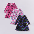 3pcs Toddler Girls Halloween Dress Set – Long Sleeve A-Line Outfit with Skull, Ghost & Bats Print, Spooky Party Costume for Kids