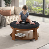 Round Velvet Storage Ottoman - Upholstered Footstool & Coffee Table