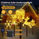5-Piece Mixed Christmas Solar Stake Lights – Reindeer, Snowflake, Bell, Christmas Tree & Santa Claus, Warm Yellow LEDs, IP44 Waterproof