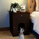 Wooden Pet House Cat Litter Box Enclosure with Drawer – Indoor Cat Crate & Side Table Furniture Design