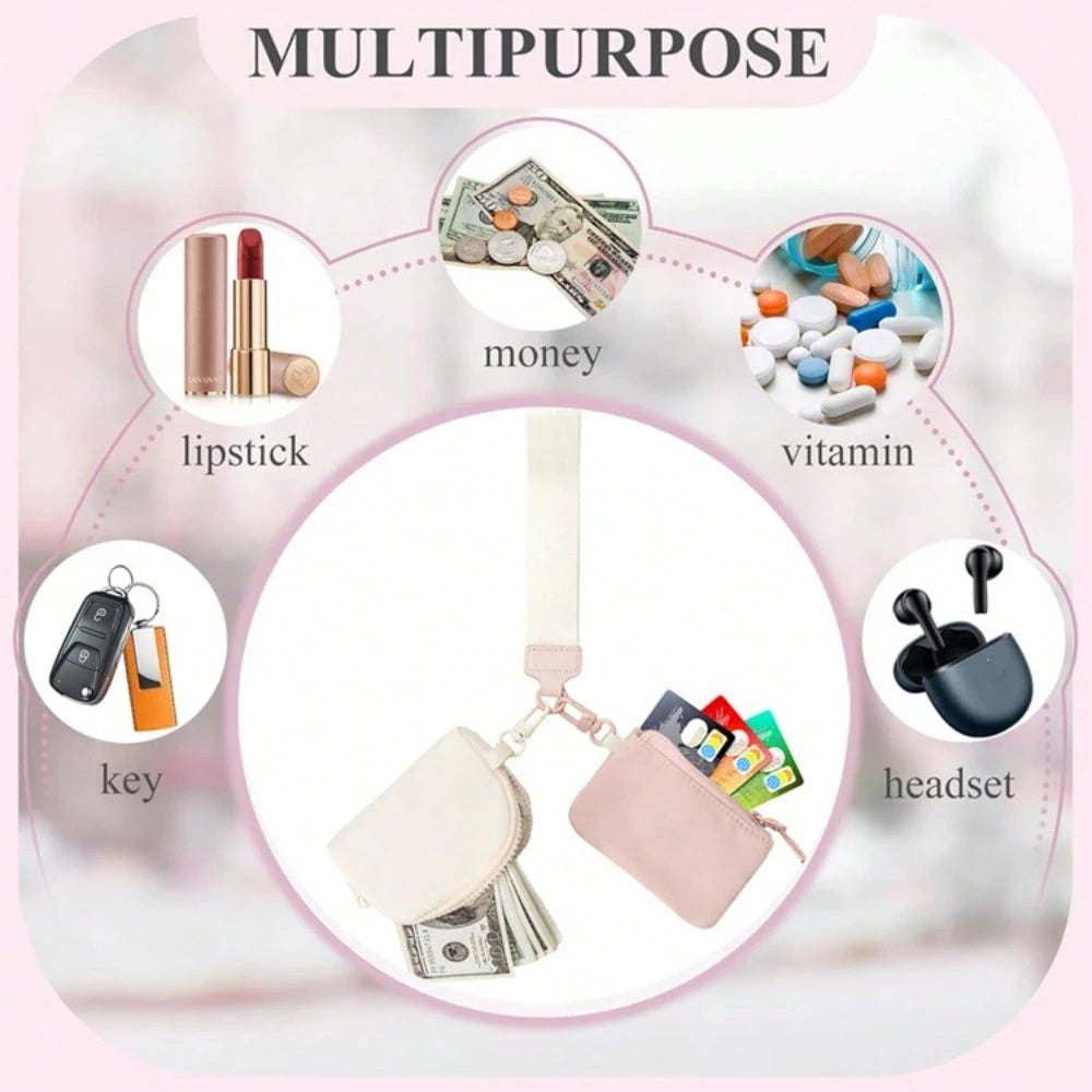 Keychain Wristlet Wallet for Women 💖 Mini Dual Pouch Wallet with Zipper – Stylish & Functional
