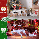 3-Piece Lighted Set – 2 Reindeer & Sleigh with 270 Pre-lit White LEDs, Weather-Proof Outdoor Christmas Decoration with Stakes