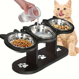 Anti-Vomiting Elevated Cat Bowls – Adjustable Stand with 3 Steel Dishes - PulinGO
