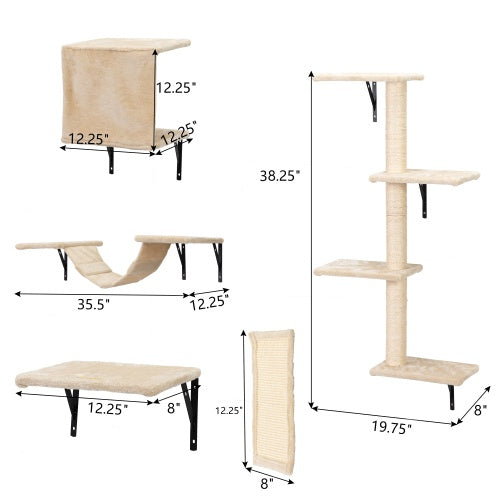 5-Piece Multi-Storey Wall-Mounted Indoor Cat Tree – Space-Saving Cat Furniture with Scratch Board & Climbing Platforms