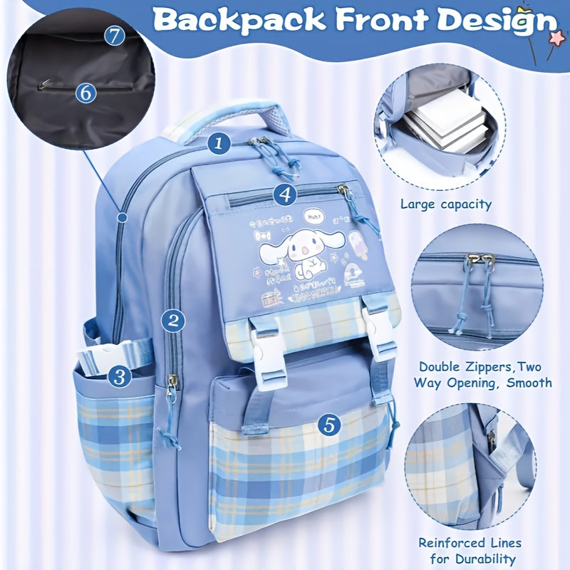 Sanrio Cinnamoroll Backpack Set – Large Capacity School Bag with Badge Pins & Stationery Bundle