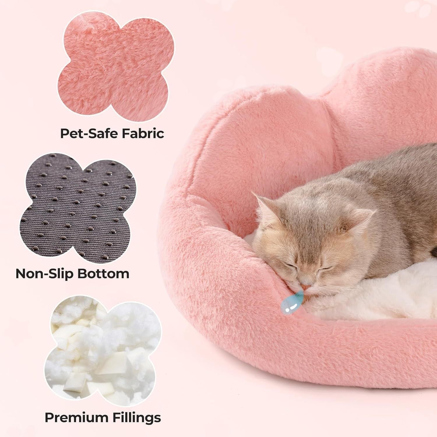 Mewoofun Fluffy Cat Couch Bed – 23" Round Washable Sofa with Non-Slip Bottom for Indoor Cats & Small Dogs