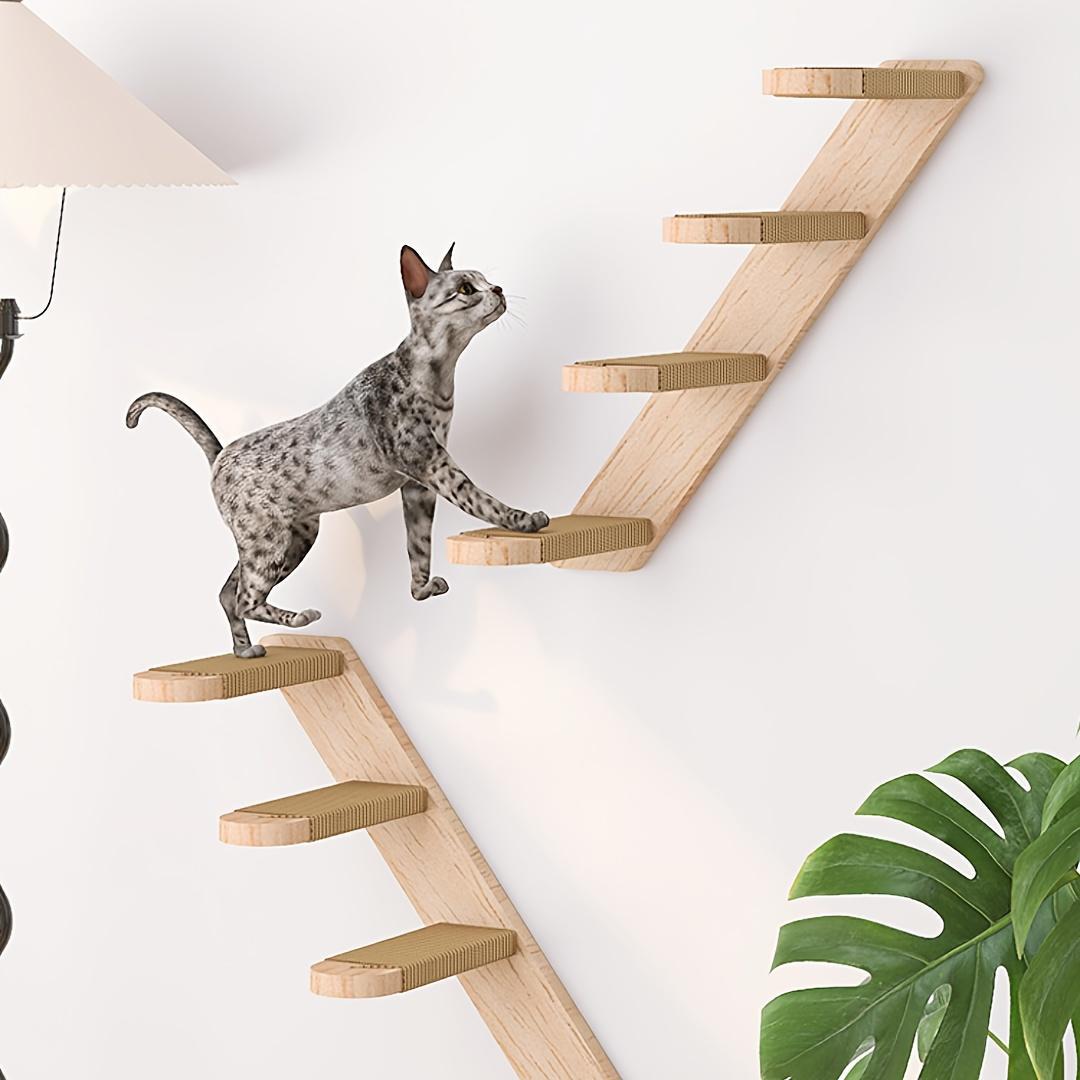 Four-Layer Wooden Wall-Mounted Cat Climbing Frame – Multi-Level Sisal-Wrapped Cat Play Structure