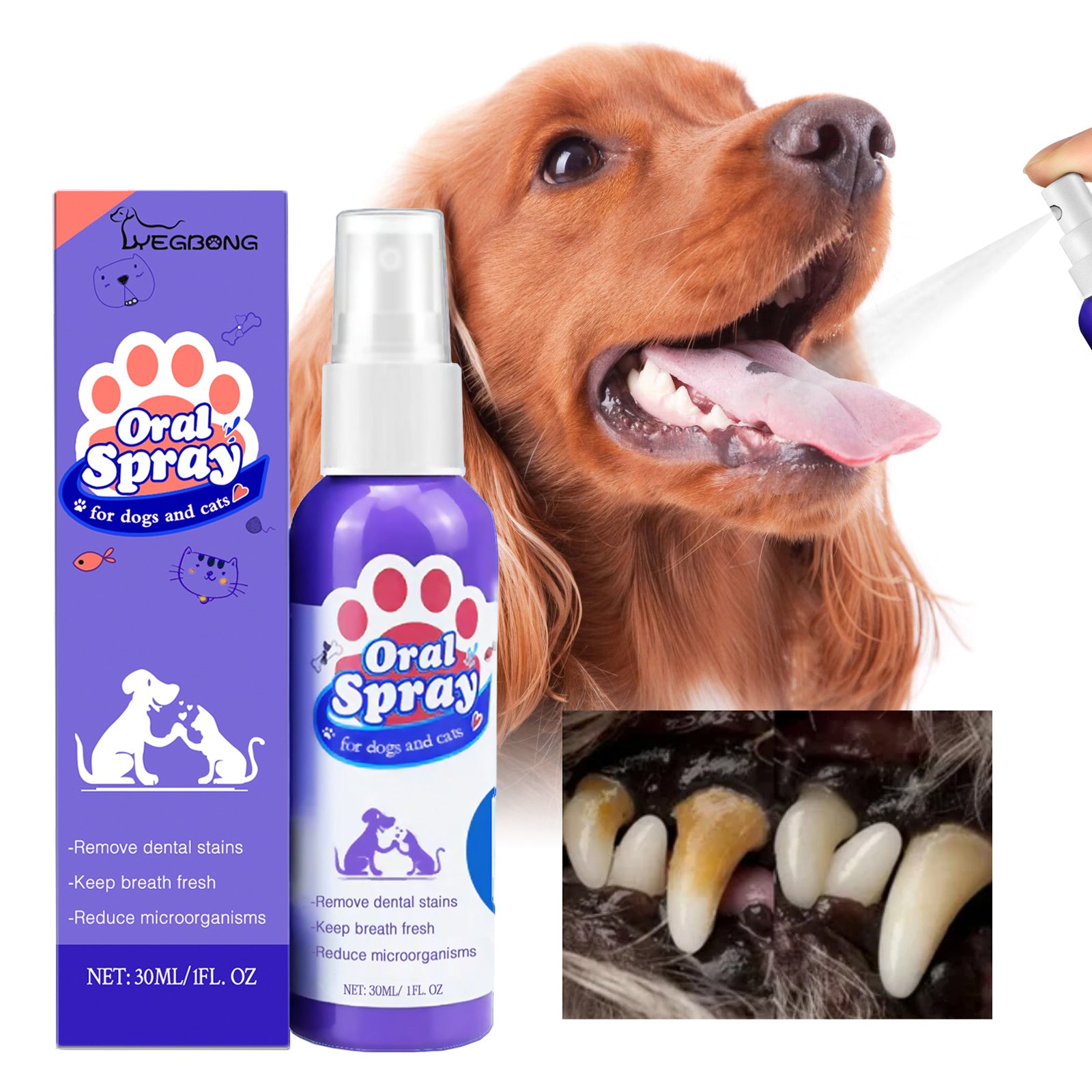 Cat & Dog Teeth Cleaning Spray – Oral Care Spray for Pets, Removes Tooth Stains, Freshens Breath & Supports Dental Health