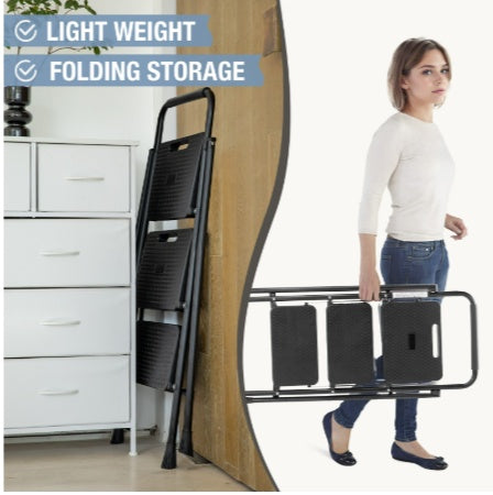Durable 3-Step Folding Ladder with Safety Buckle