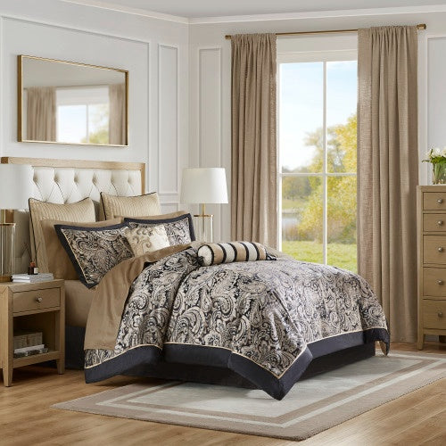 12-Piece Black Comforter Set with Cotton Bed Sheets – Luxury Queen Bedding Ensemble