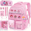 My Melody Premium Backpack Set – Large Capacity Bookbag + Badges + Stationery + Pencil Case + Stickers (Pink Cartoon)