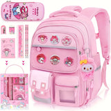 My Melody Premium Backpack Set – Large Capacity Bookbag + Badges + Stationery + Pencil Case + Stickers (Pink Cartoon)