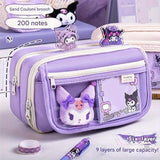 Kuromi Transparent Multi-Compartment Pencil Case – Large Capacity, Free Stickers, Violet-White Design
