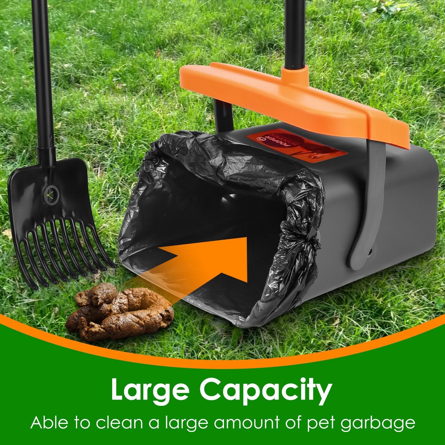 Heavy-Duty Pooper Scooper Kit – Extra-Long Rake & Swivel Bin with 35 Waste Bags & Dispenser