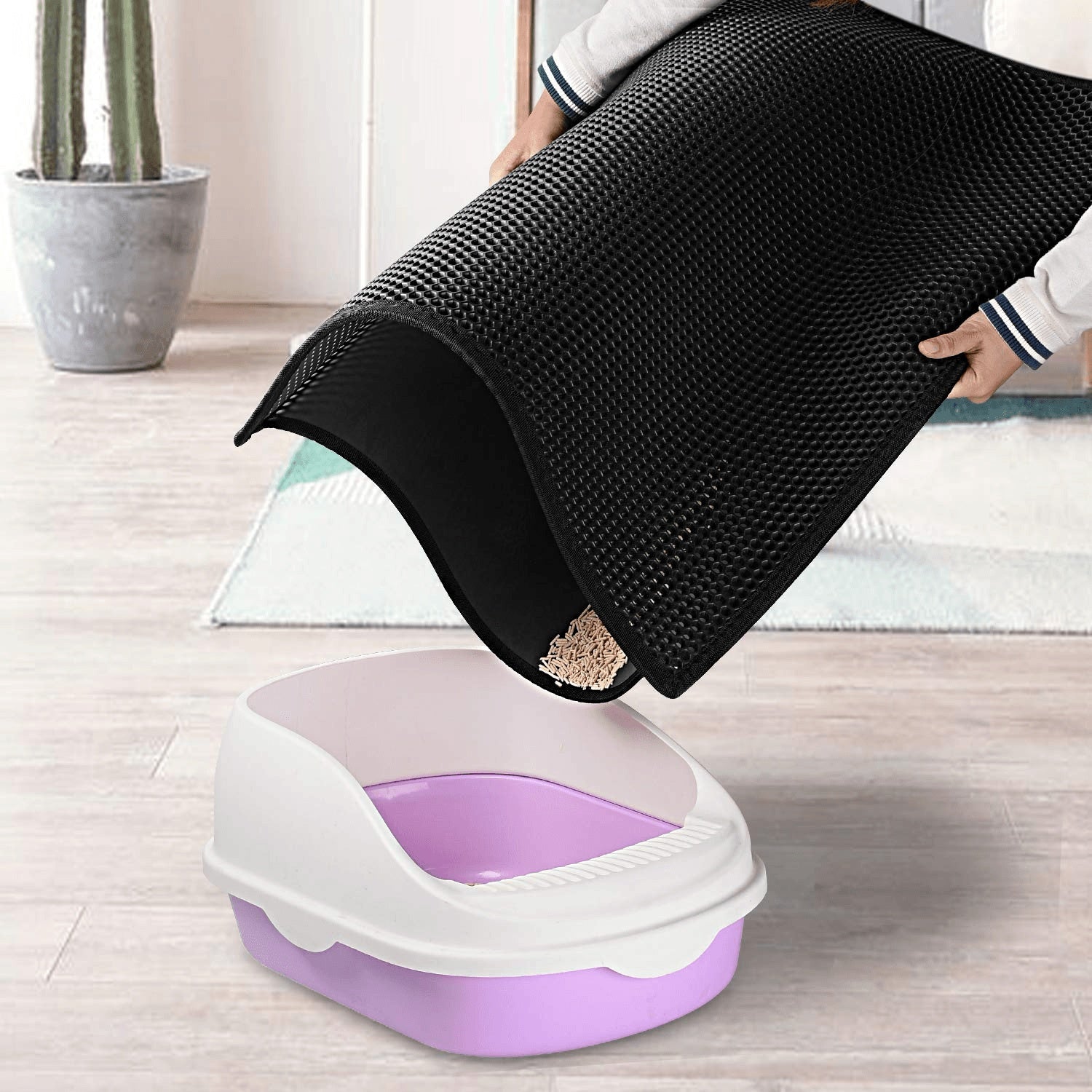 Kitty Cat Litter Mat – Honeycomb Double-Layer Waterproof Non-Slip EVA Cat Litter Pad, Washable Trapping Design for Cats & Puppies