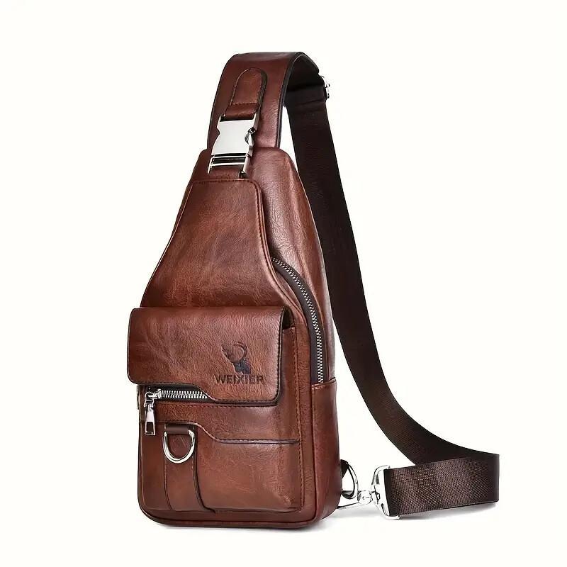 Premium PU Leather Vintage Style Chest Bag – Spacious Multi-Compartment Crossbody with Waterproof Design for Men