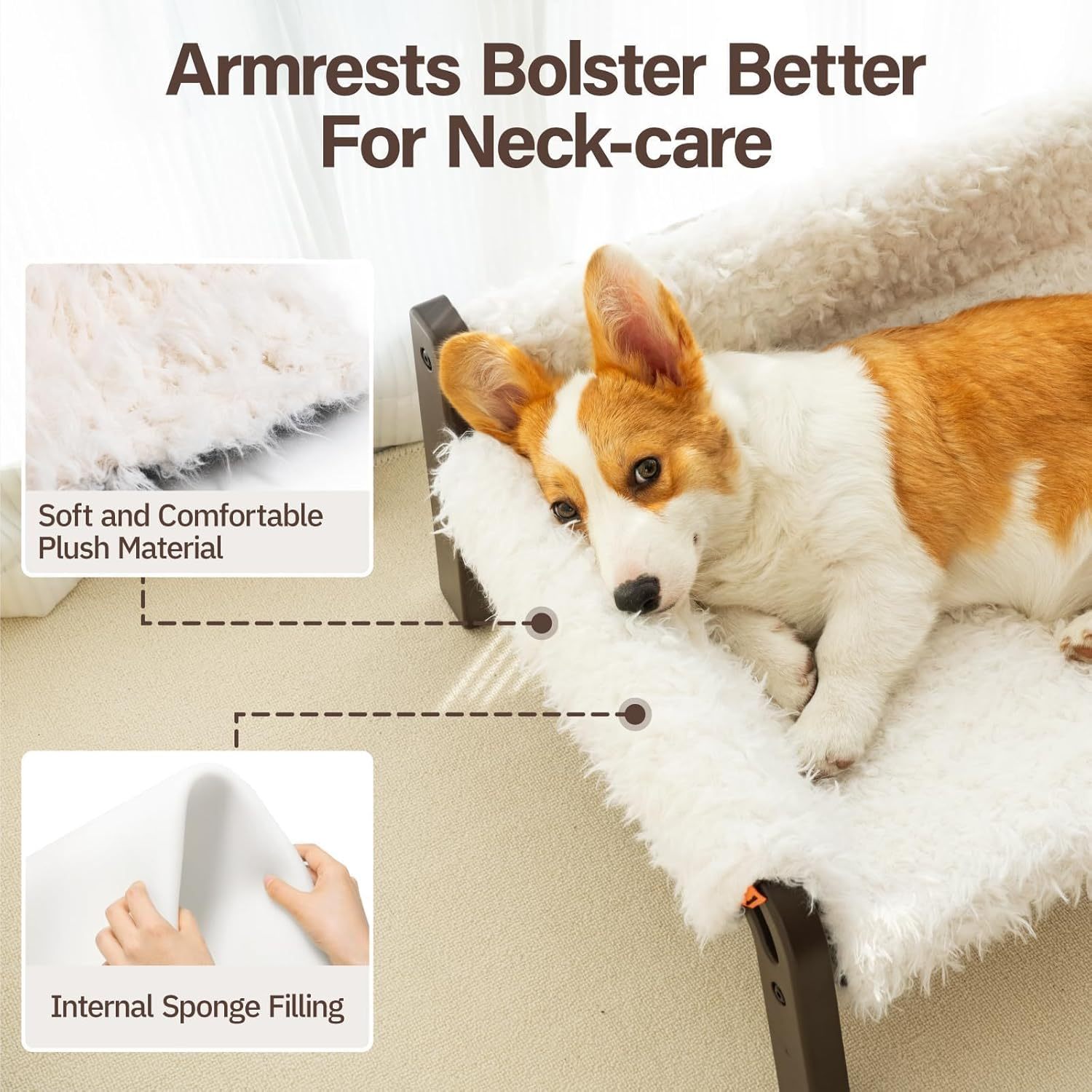 Mewoofun Raised Cat Bed – Elevated Plush Sofa with Non-Slip Bottom, Washable Cushion & 44 lbs Support for Cats & Small Dogs