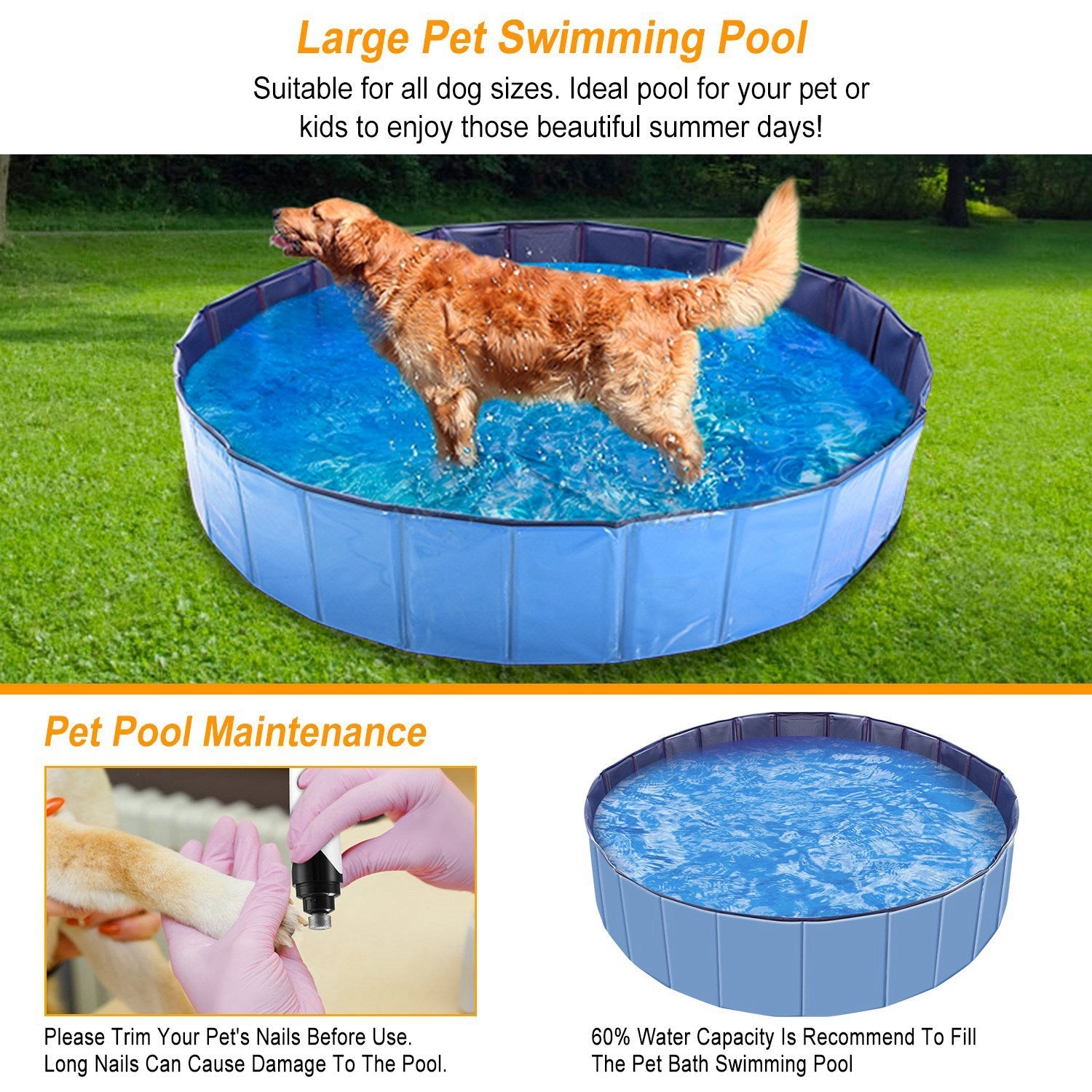 Foldable Pet Swimming Pool – 160×30 cm Heavy-Duty PVC Splash Pool for Dogs & Cats