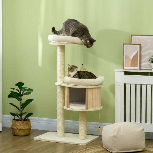 PawHut 3-Level Cat Tree with Sisal Scratching Posts & Badminton Toy