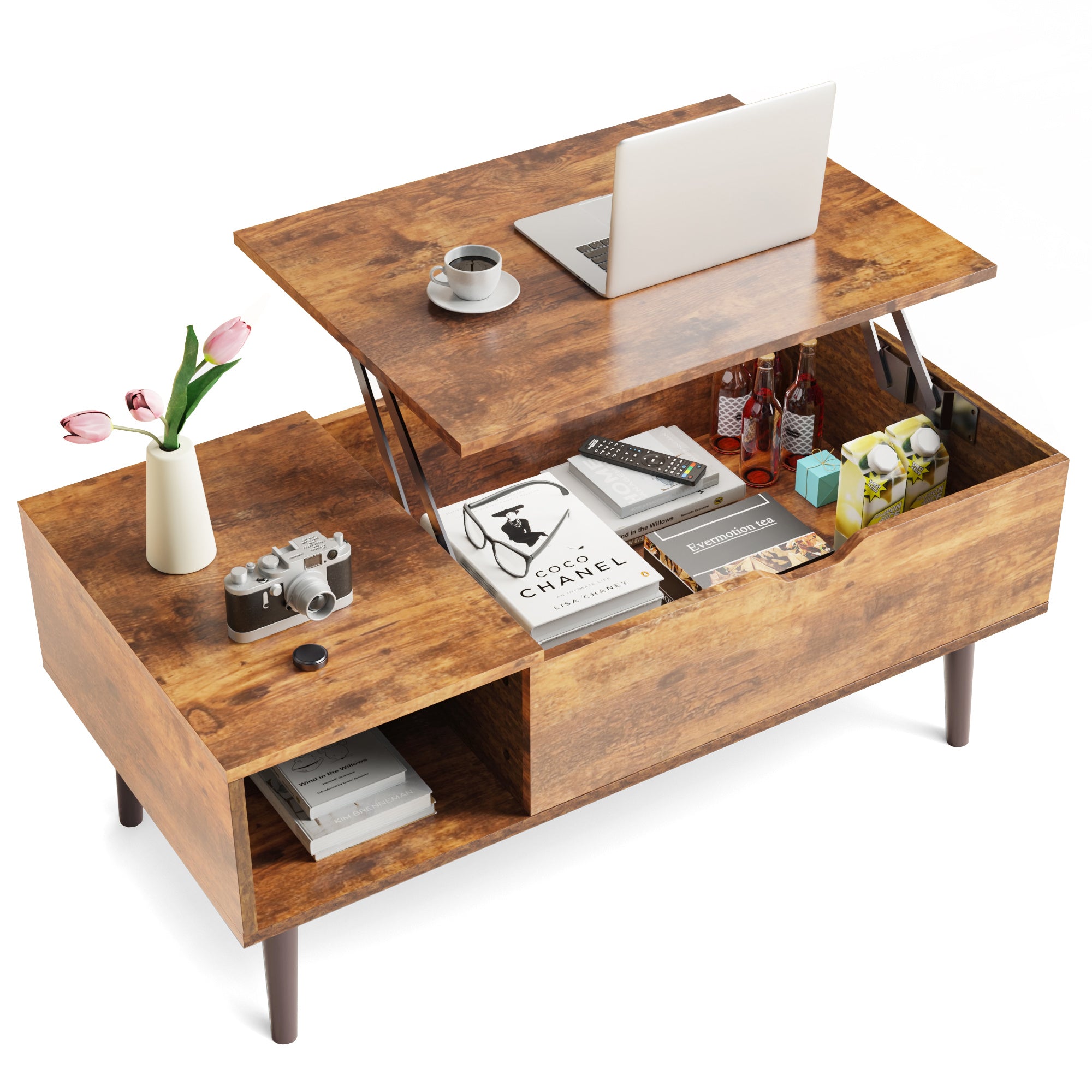 Industrial Lift Top Coffee Table with Hidden Storage - Rustic Living Room Center Table