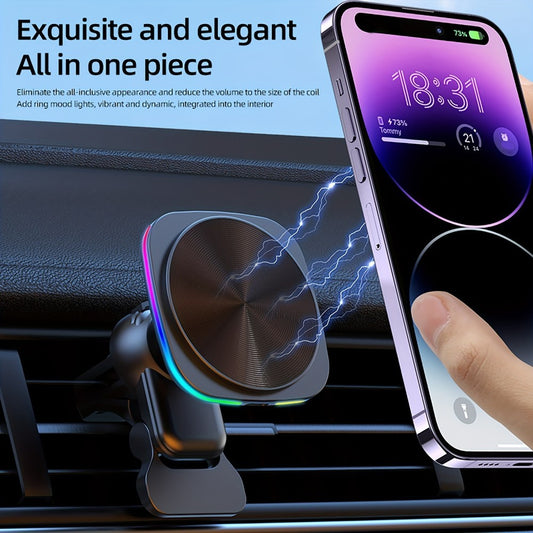 15W Qi Fast Wireless Car Charger Mount - Auto-Clamping Air Vent & Dashboard Phone Holder