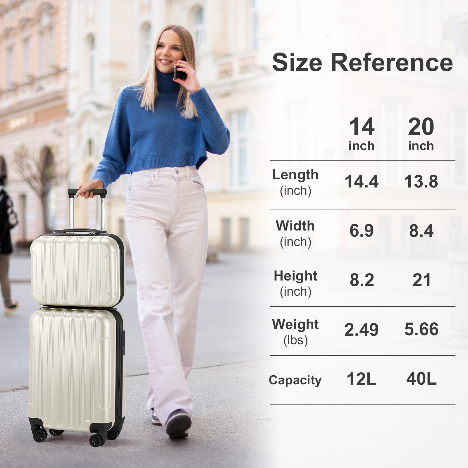 2-Piece Carry-On Luggage Set (20" & 14") - Expandable Hardshell Spinner with Personal Tote Bag