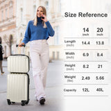 2-Piece Carry-On Luggage Set (20" & 14") - Expandable Hardshell Spinner with Personal Tote Bag