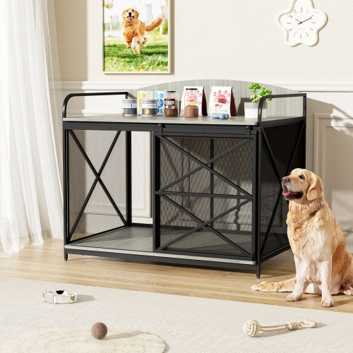 42.8-Inch Heavy-Duty Dog Crate Furniture – Farmhouse Wooden Kennel & Coffeetable