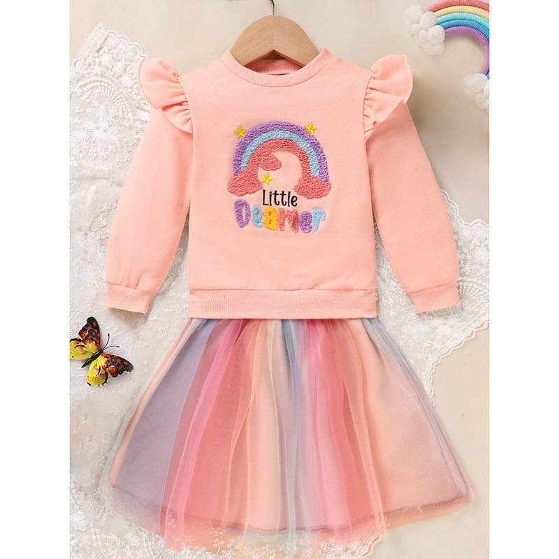 Baby Girls Rainbow Skirt Set 🌈 Embroidered Long Sleeve Sweatshirt + Tutu Outfit