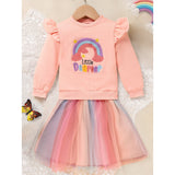 Baby Girls Rainbow Skirt Set 🌈 Embroidered Long Sleeve Sweatshirt + Tutu Outfit
