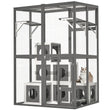 Outdoor Wooden Cat Catio – Spacious Walk-In Kennel with Platforms, Napping Houses & Solid Wood Construction (Grey)