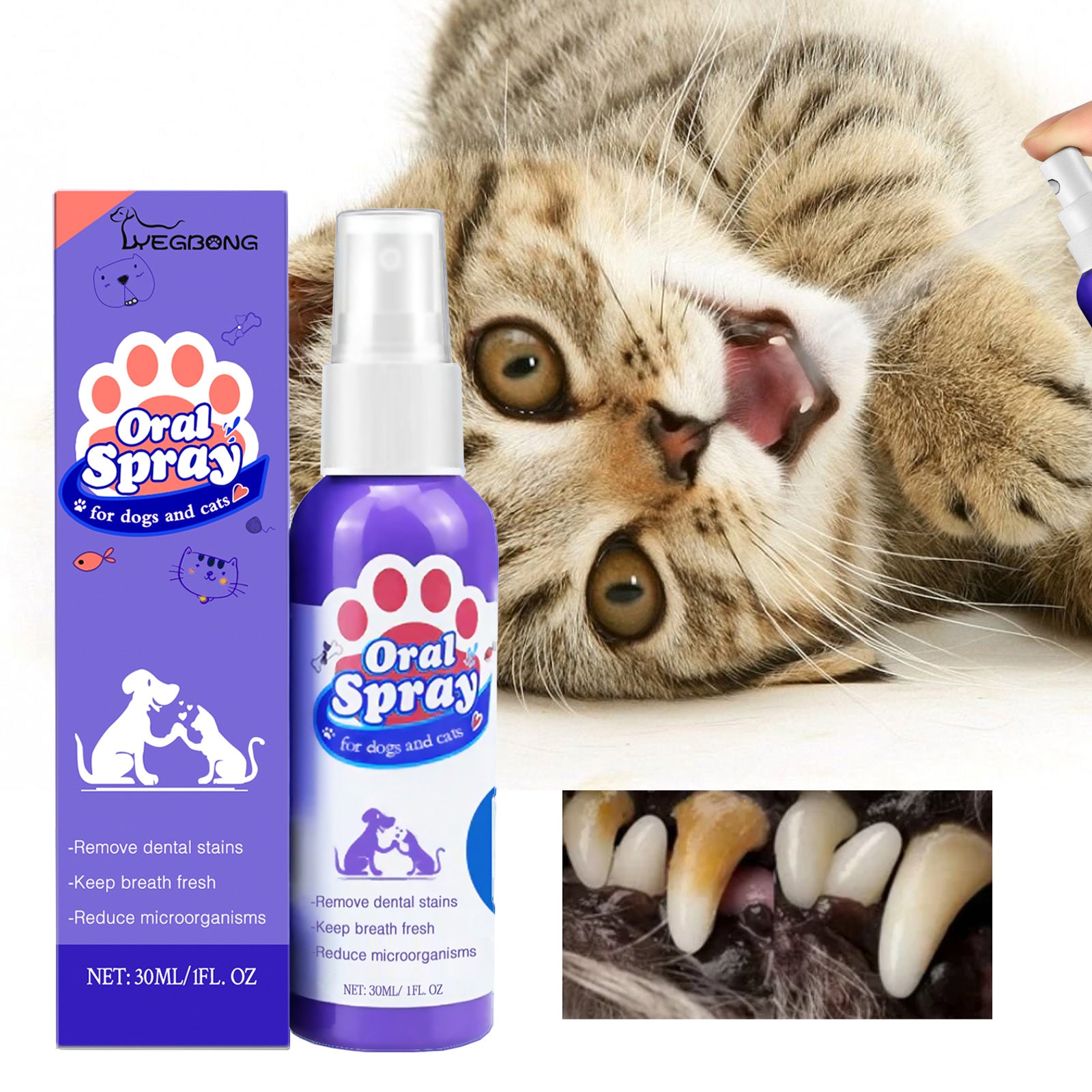 Cat & Dog Teeth Cleaning Spray – Oral Care Spray for Pets, Removes Tooth Stains, Freshens Breath & Supports Dental Health
