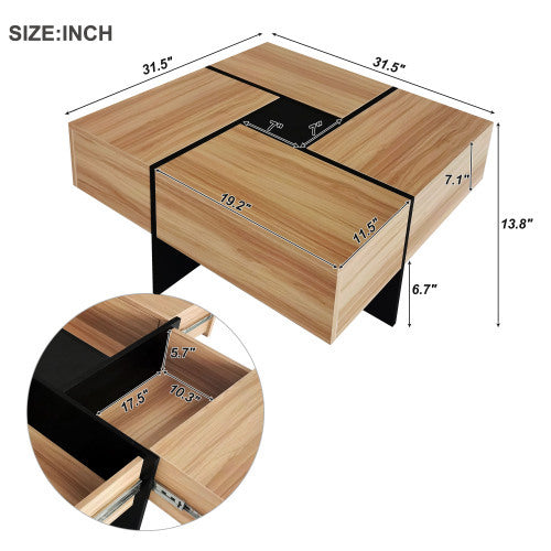 Modern Round Coffee Table with 360° Rotating Top & 4 Hidden Storage Compartments