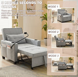 3-in-1 Convertible Sleeper Chair Bed with USB Ports - Pull-Out Futon Armchair (Grey)