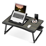 Foldable Laptop Desk for Bed or Couch – Work-from-Bed Table with Cup Holder, Drawer & Adjustable Legs