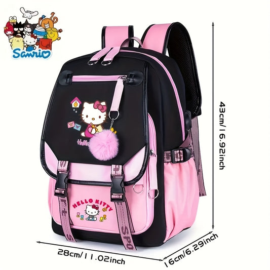 “Kawaii Hello Kitty Ultra-Light Travel & Laptop Backpack with Plush Pendant – Durable for Camping, Hiking & School”