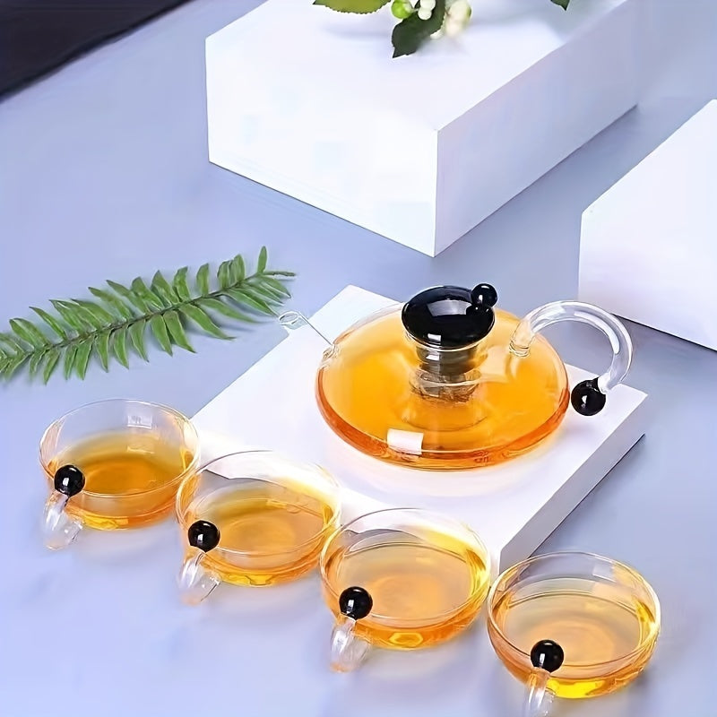 600ml Glass Teapot Set – Elegant & Heat-Resistant Tea-for-One with 4 Cups